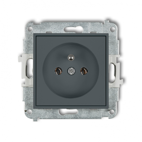 Mechanizm gniazda pojedynczego z uziemieniem 2P+Z (bez przesłon torów prądowych) podtynkowy IP 20, 16A 250V~ MINI grafitowy mat - 28MGP-1z - KARLIK