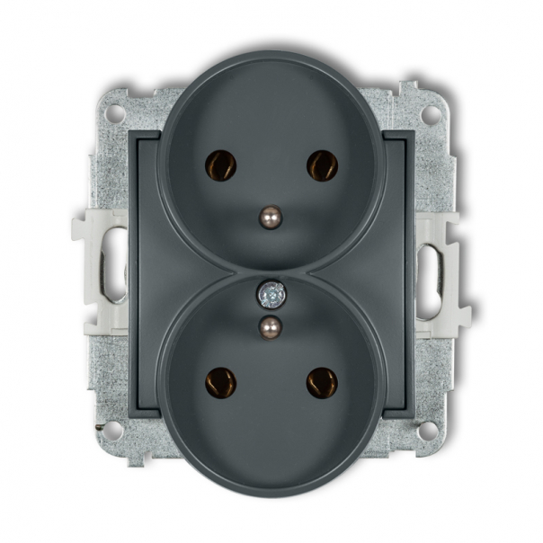 Mechanizm gniazda podwójnego do ramki z uziemieniem 2x(2P+Z) (bez przesłon torów prądowych) podtynkowy IP 20, 16A 250V~ MINI grafitowy mat - 28MGPR-2z - KARLIK