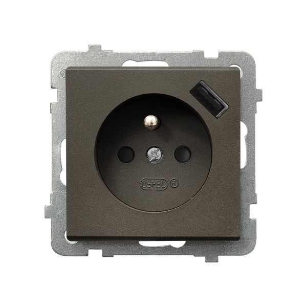Gniazdo pojedyncze z uziemieniem z przesłonami torów prądowych, z ładowarką USB A+C GP-1RZPUSBAC/m/40 - GP-1RZPUSBAC/m/40 - OSPEL