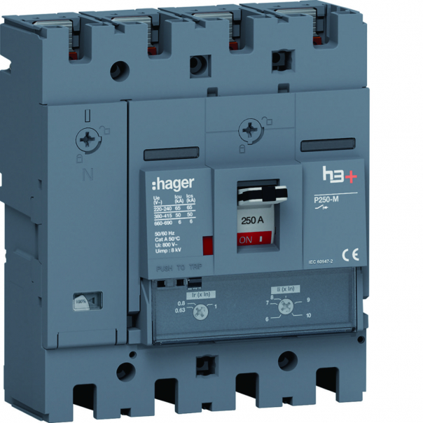MCCB Wyłącznik mocy h3+ P250 4P 250A 50kA TM - HMT251DR - HAGER