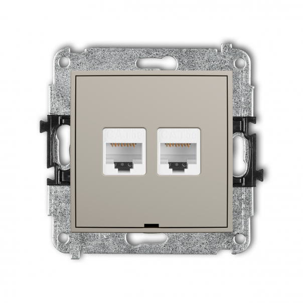Mechanizm gniazda komputerowego podwójnego 2xRJ45, kat. 5e, 8-stykowy, bez pola opisowego podtynkowy IP 20 MINI taupe - 60MGKBO-2 - KARLIK
