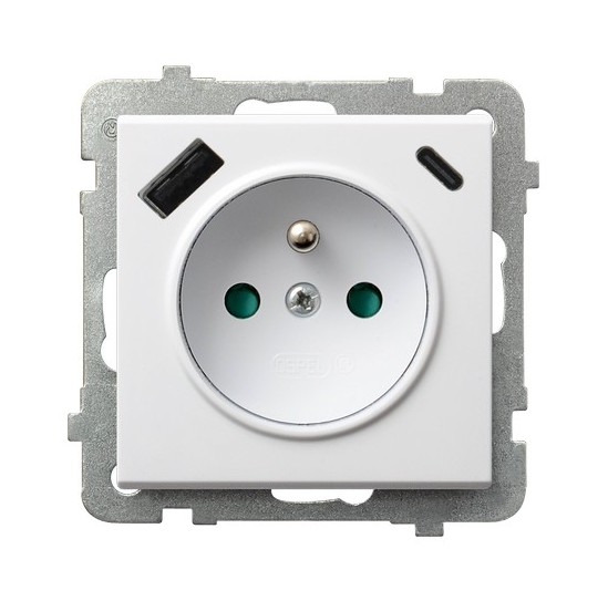 Gniazdo pojedyncze z uziemieniem z przesłonami torów prądowych, z ładowarką USB A+C GP-1RZPUSBAC/m/00 - GP-1RZPUSBAC/m/00 - OSPEL