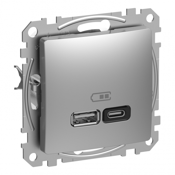 Gniazdo ładowania USB A+C 45W PD, s.alu. - SDD113404 - SCHNEIDER ELECTRIC