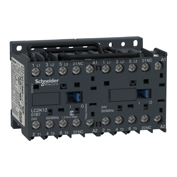 3P REVER 12A AC3 5.5KW 3P 1NC AUX 24VAC - LC2K1201B7 - SCHNEIDER ELECTRIC