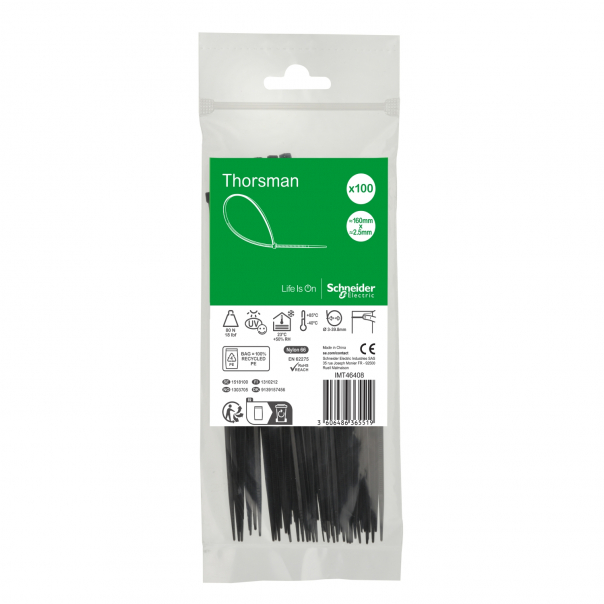 Opaska kabl. 160x2.5mm (100szt.) czarna - IMT46408 - SCHNEIDER ELECTRIC