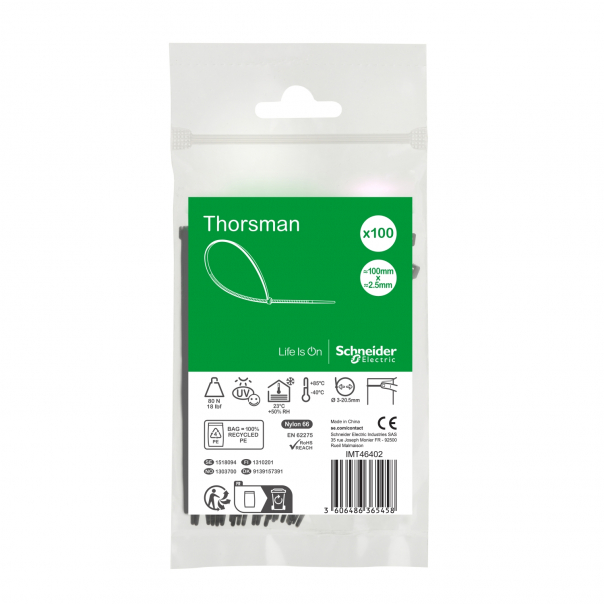 Opaska kabl. 100x2.5mm (100szt.) czarna - IMT46402 - SCHNEIDER ELECTRIC