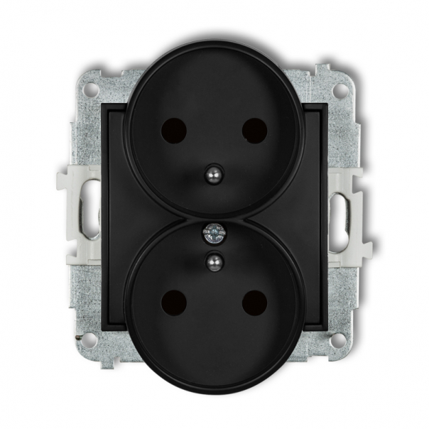 Mechanizm gniazda podwójnego do ramki z uziemieniem 2x(2P+Z) (przesłony torów prądowych) podtynkowy IP 20, 16A 250V~ ICON czarny mat - 12IGPR-2zp - KARLIK