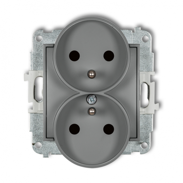 Mechanizm gniazda podwójnego do ramki z uziemieniem 2x(2P+Z) (przesłony torów prądowych) podtynkowy IP 20, 16A 250V~ ICON szary mat - 27IGPR-2zp - KARLIK