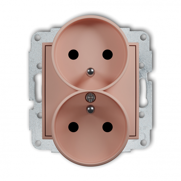 Mechanizm gniazda podwójnego do ramki z uziemieniem 2x(2P+Z) (przesłony torów prądowych) podtynkowy IP 20, 16A 250V~ ICON łososiowy - 62IGPR-2zp - KARLIK