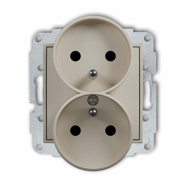 Mechanizm gniazda podwójnego do ramki z uziemieniem 2x(2P+Z) (przesłony torów prądowych) podtynkowy IP 20, 16A 250V~ ICON taupe - 60IGPR-2zp - KARLIK