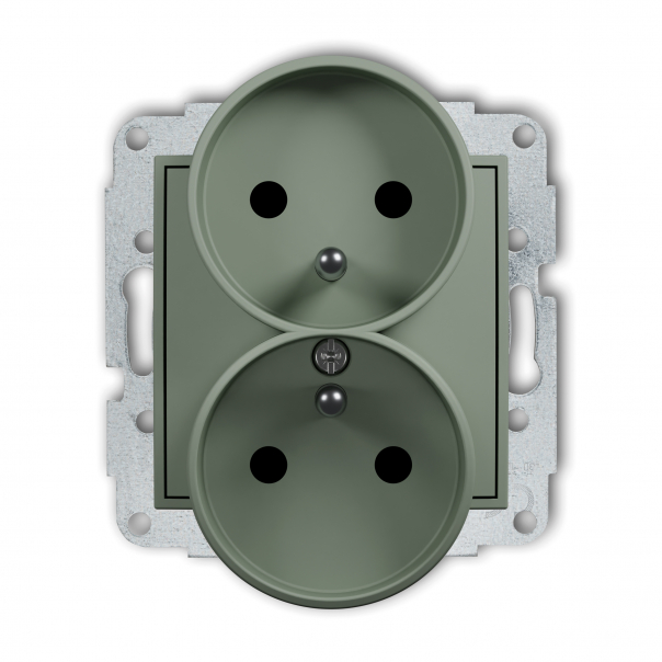Mechanizm gniazda podwójnego do ramki z uziemieniem 2x(2P+Z) (przesłony torów prądowych) podtynkowy IP 20, 16A 250V~ ICON szałwiowy - 61IGPR-2zp - KARLIK