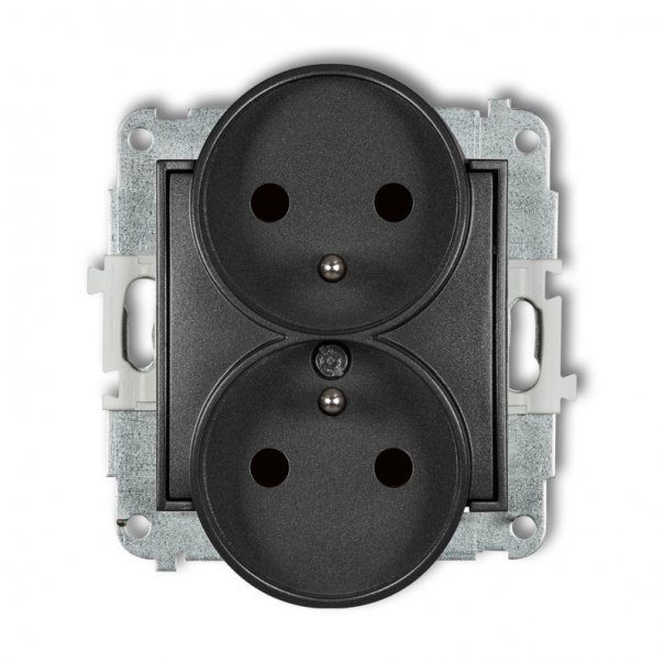 Mechanizm gniazda podwójnego do ramki z uziemieniem 2x(2P+Z) (przesłony torów prądowych) podtynkowy IP 20, 16A 250V~ MINI grafitowy - 11MGPR-2zp - KARLIK