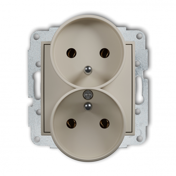 Mechanizm gniazda podwójnego do ramki z uziemieniem 2x(2P+Z) (bez przesłon torów prądowych) podtynkowy IP 20, 16A 250V~ MINI taupe - 60MGPR-2z - KARLIK