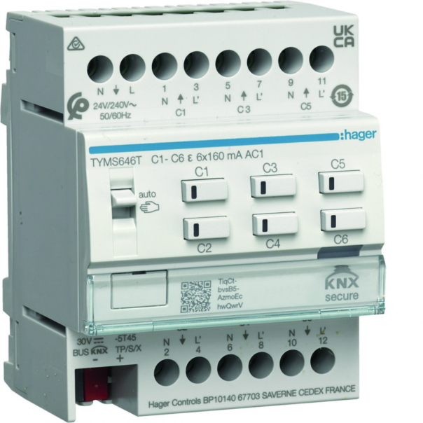 KNX e/s Elektroniczny sterownik grzewczy 6-kanałowy, 24/230 V AC KNX secure - TYMS646T - HAGER