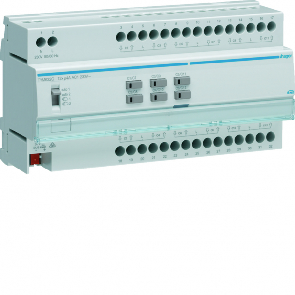 KNX system Sterownik żaluzjowy/roletowy, 12-krotny, 230 V AC, 10 mod. - TYM632C - HAGER