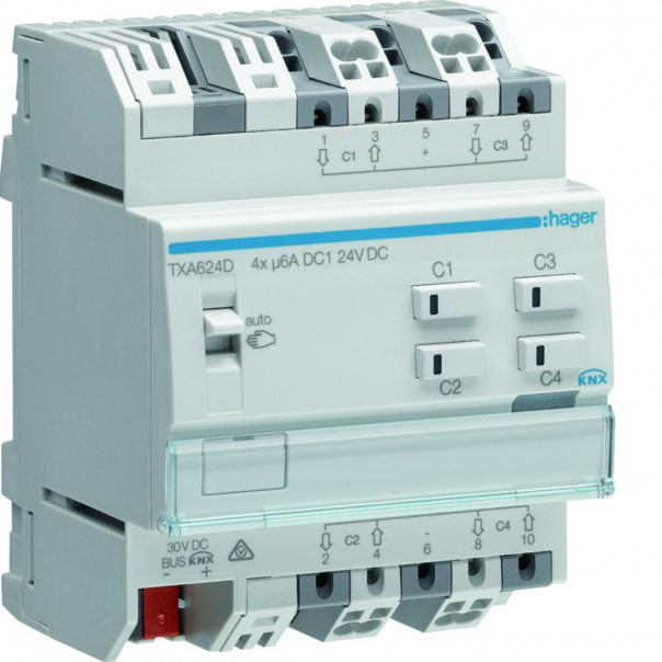 KNX e/s Sterowniki żaluzjowe/roletowe, 4-krotny, 24 V DC - TXA624D - HAGER