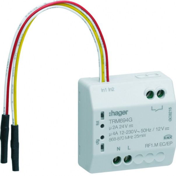 KNX q/e/s Wyjście załączające bezpotencjałowe 1-kr + wej. bezpotencjałowe 2-kr - TRM694G - HAGER