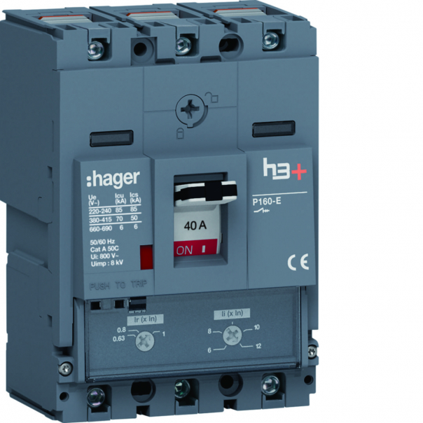 MCCB Wyłącznik mocy h3+ P160 3P 40A 70kA TM - HES040DC - HAGER
