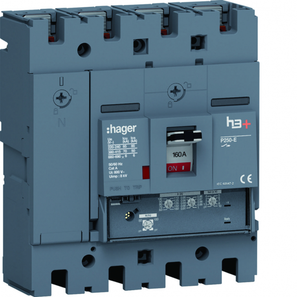 MCCB Wyłącznik mocy h3+ P250 4P 160A 70kA LSnI - HET161GR - HAGER