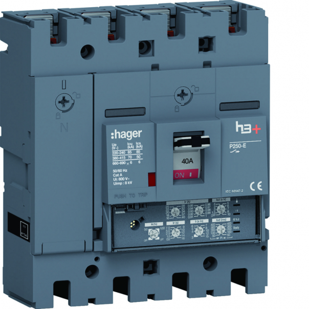 MCCB Wyłącznik mocy h3+ P250 4P 40A 70kA LSI - HET041JR - HAGER