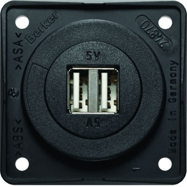 Integro Gniazdo USB ładowania podwójne, 12V, 3A; czarny mat, mechanizm czarny - 926022503 - HAGER