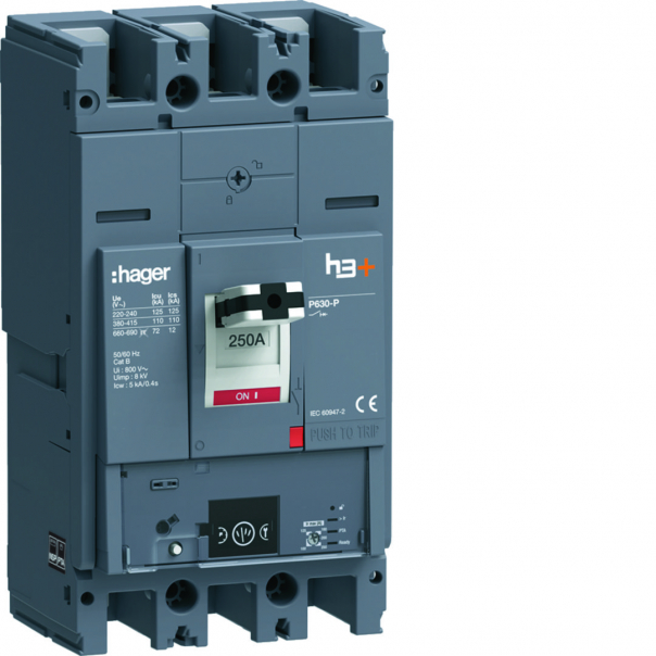 MCCB Wyłącznik mocy h3+ P630 Energy 3x250A 110kA - HPW250NR - HAGER