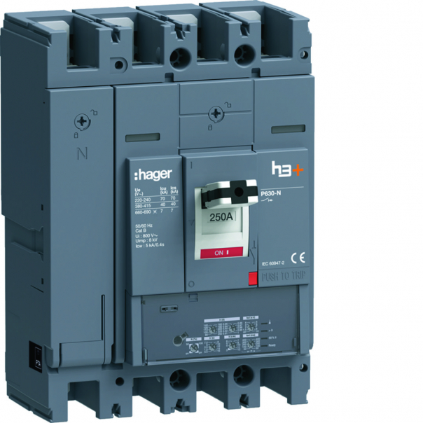 MCCB Wyłącznik mocy h3+ P630 LSI 4x250A 40kA - HNW251JR - HAGER