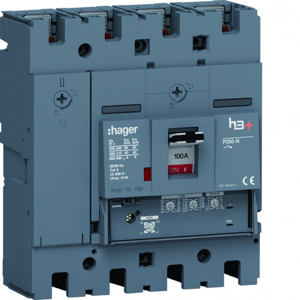 MCCB Wyłącznik mocy h3+ P250 4P 100A 40kA LSnI - HNT101GR - HAGER