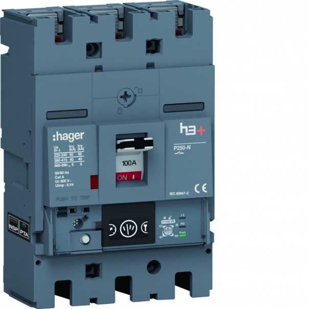 MCCB Wyłącznik mocy h3+ P250 3P 100A 40kA Energy - HNT100NR - HAGER