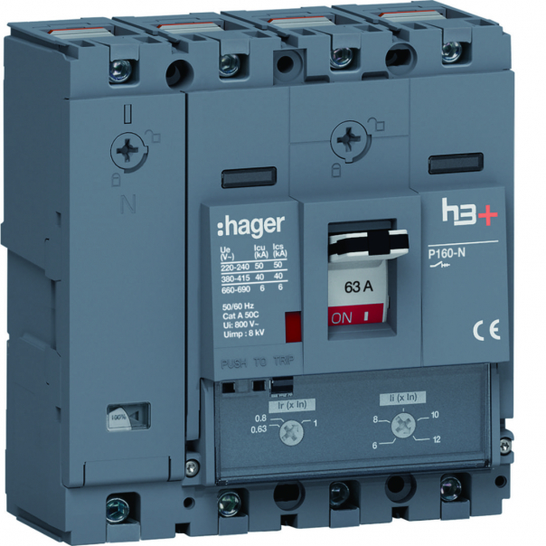 MCCB Wyłącznik mocy h3+ P160 4P 63A 40kA TM - HNS064DC - HAGER