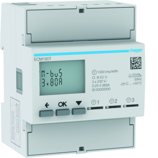 agardio.measure Licznik energii elektrycznej 1-fazowy, 3x80A 4M, M-bus - ECM180T - HAGER