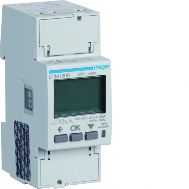 agardio.measure Licznik energii elektrycznej 1-fazowy, 80A 2M, M-bus, MID - ECM180D - HAGER