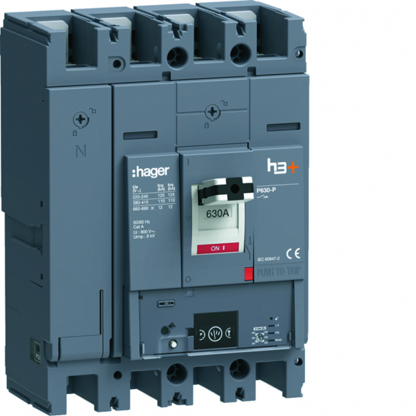 MCCB Wyłącznik mocy h3+ P630 Energy 4x630A 110kA - HPW631NR - HAGER