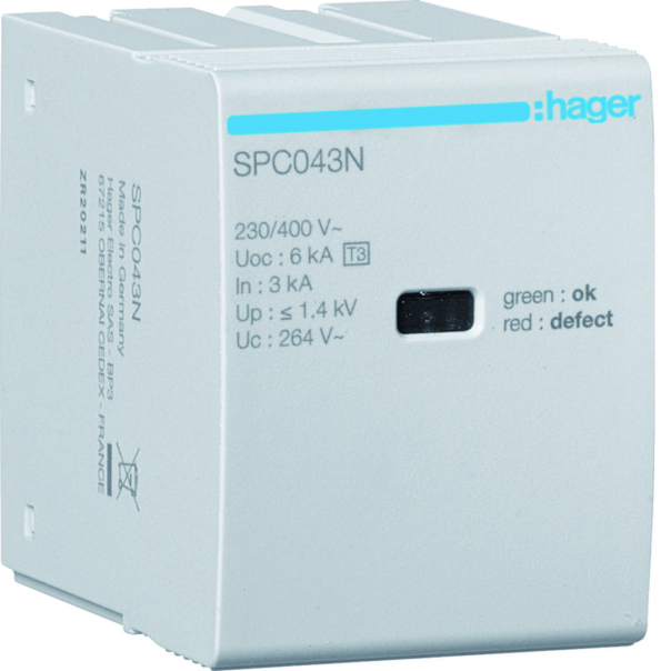 SPD Moduł T3 MOV 4P sieć TN-S In=3kA Uc=264V Uoc=6kV Up=1,4kV - SPC043N - HAGER