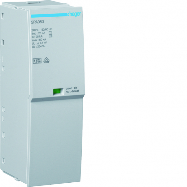 SPD Moduł T1 1P sieć TN-S/TN-C/TT(L-N) Iimp=25kA Up?1,5kV In=25kA do SPA180 - SPA080 - HAGER