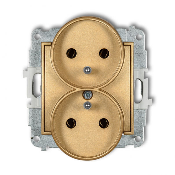 Mechanizm gniazda podwójnego do ramki z uziemieniem 2x(2P+Z) (bez przesłon torów prądowych) podtynkowy IP 20, 16A 250V~ MINI złoty - 29MGPR-2z - KARLIK