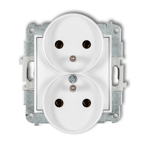 Mechanizm gniazda podwójnego do ramki z uziemieniem 2x(2P+Z) (bez przesłon torów prądowych) podtynkowy IP 20, 16A 250V~ MINI biały mat - 25MGPR-2z - KARLIK