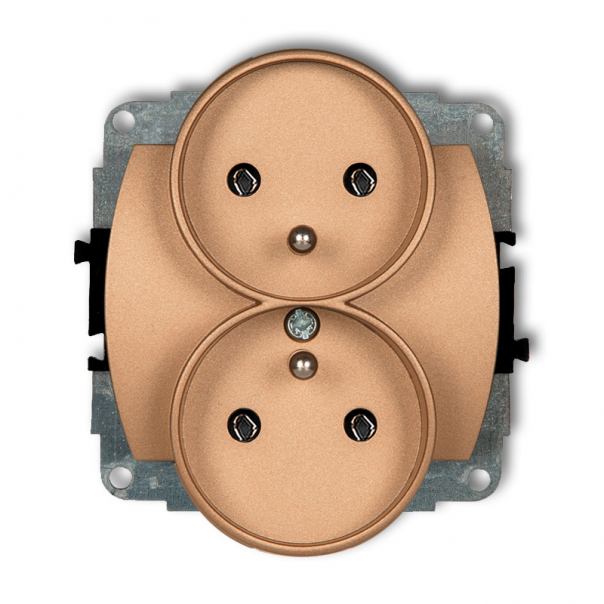Mechanizm gniazda podwójnego do ramki poziomej z uziemieniem 2x(2P+Z) (bez przesłon torów prądowych) podtynkowy IP 20, 16A 250V~ TREND złoty metalik - 8GPR-2z - KARLIK