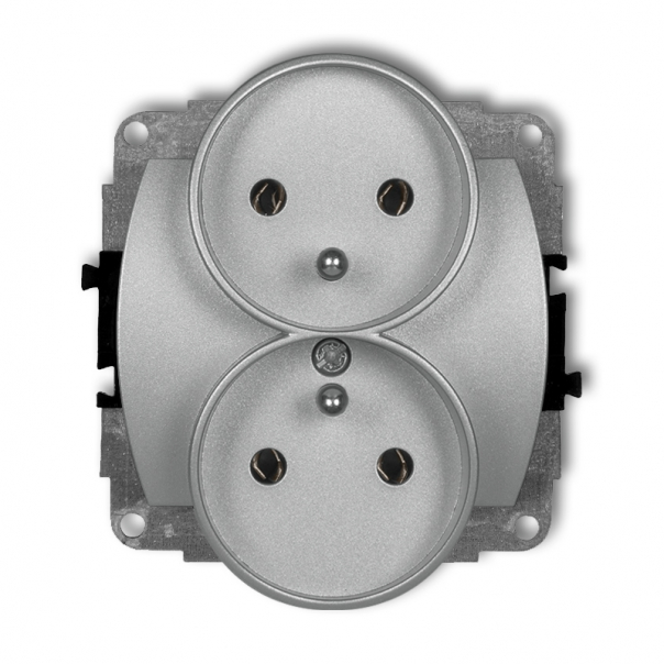 Mechanizm gniazda podwójnego do ramki poziomej z uziemieniem 2x(2P+Z) (bez przesłon torów prądowych) podtynkowy IP 20, 16A 250V~ TREND srebrny metalik - 7GPR-2z - KARLIK