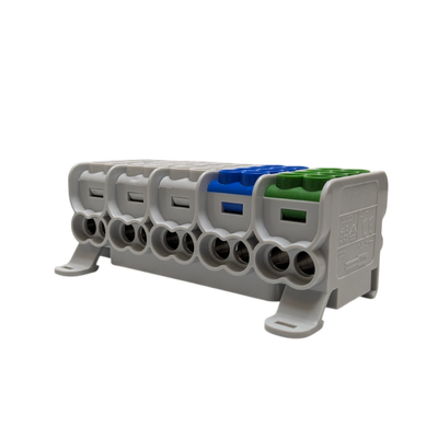 Blok dystrybucyjny - rozdzielczy HLAK 25 5P szary, niebieski, zielony 2xAl/Cu 25mm2+16mm2 1000VAC/1500VDC  - MAG5253ABG - MOREK