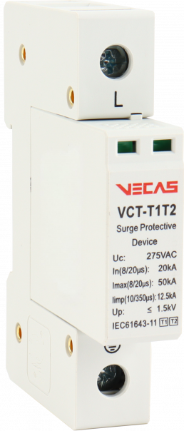 Ogranicznik przepięć T1T2 (B+C) 275V AC 12,5kA 1,5kV 1P - VCS-VCT-T1T2-AC-12.5-1P - VECAS