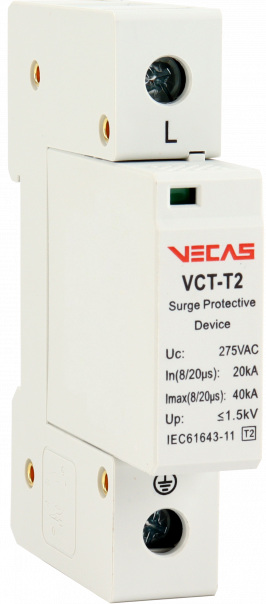 Ogranicznik przepięć T2 (C) C40 275V AC 20kA 1,5kV 1P - VCS-VCT-T2-AC-C40-275-1P - VECAS