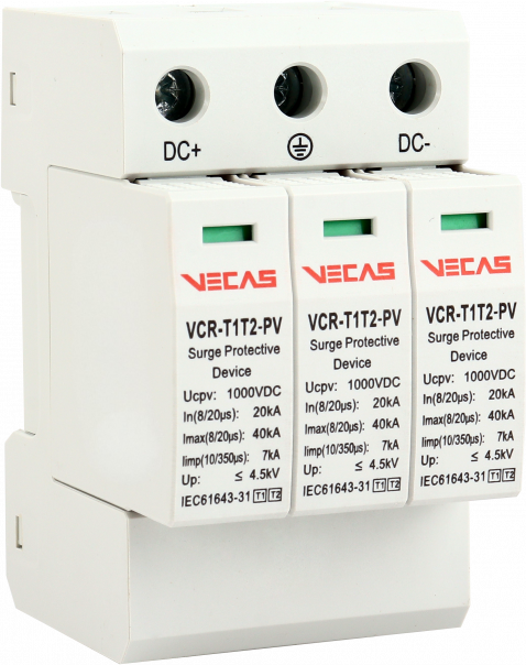 Ogranicznik przepięć PV T1T2 (B+C) 1000V DC 7kA 4,5kV 3P - VCS-VCR-T1T2-PV-7-3P - VECAS