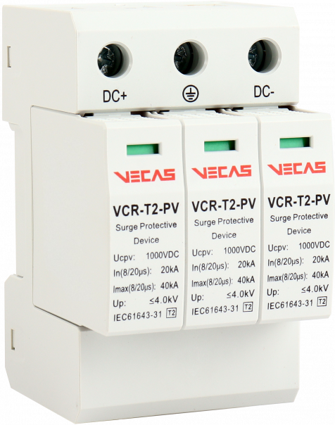 Ogranicznik przepięć PV T2 (C) 1000V DC 20kA 4,0kV 3P - VCS-VCR-T2-PV-3P - VECAS