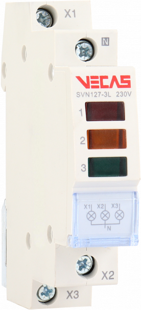 Lampka sygnalizacyjna 3 LED czerwono-pomarańczowo-zielona 230V AC 1P - VCS-SVN127-3L-ROG-1P - VECAS