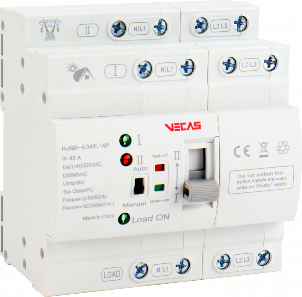 Automatyczny przełącznik zasilania 63A 230V AC 4P - VCS-HJQ8-63AE-230-4P - VECAS