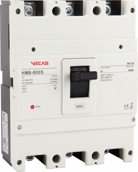 Wyłącznik mocy HM6-800S 630A 3P 50/35kA 400V AC wyzw. TM (bez regulacji) - VCS-HM6-800S-630-3P - VECAS