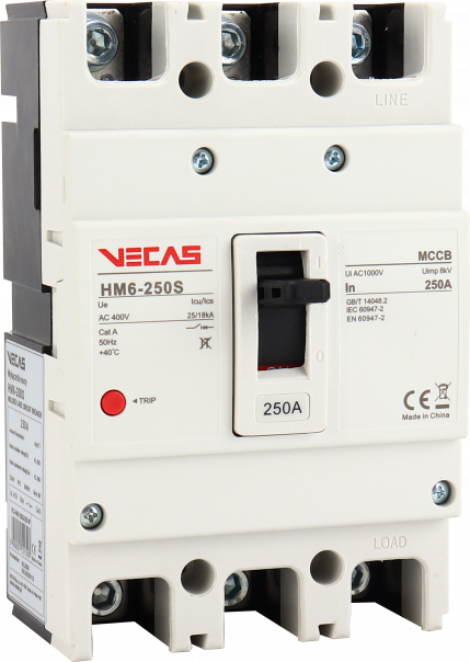 Wyłącznik mocy HM6-250S 200A 3P 25/18kA 400V AC wyzw. TM (bez regulacji) - VCS-HM6-250S-200-3P - VECAS
