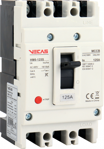 Wyłącznik mocy HM6-125S 125A 3P 18/15kA 400V AC wyzw. TM (bez regulacji) - VCS-HM6-125S-125-3P - VECAS