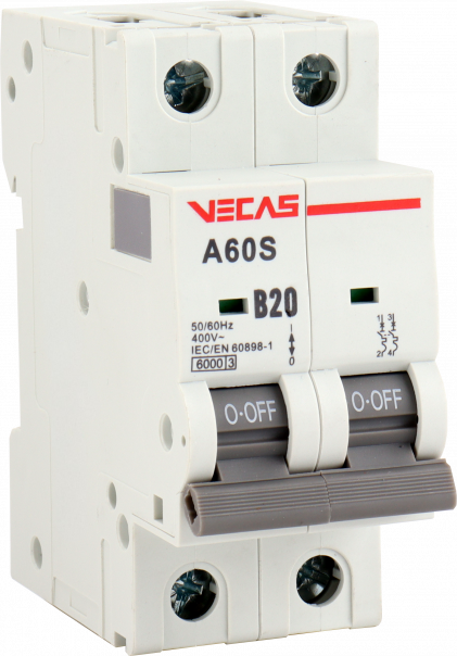 Wyłącznik nadprądowy B16A 2P 6kA - VCS-A60S-B16-2P - VECAS